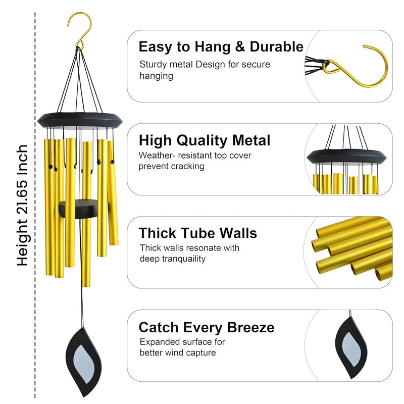 ZAICUS Golden Wind Chimes for Balcony & Home – 21 Inch Metal Hanging Windchime for Indoor Outdoor Decoration, Garden Patio Use, Gift Item - Image 4
