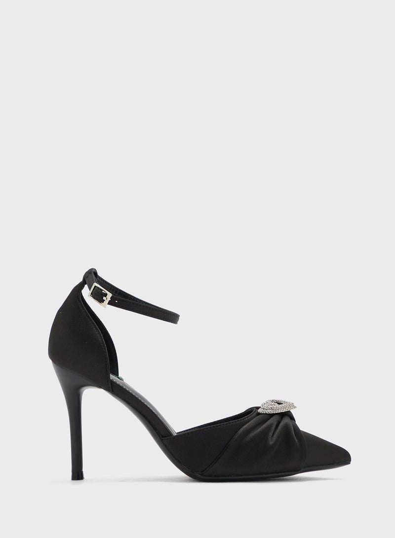 ELLA Diamante Heart Trim Pointy Counter Strap Pump - Image 1