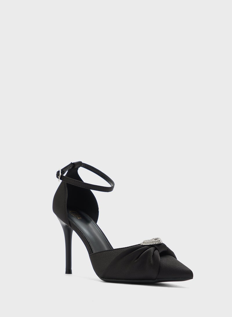 ELLA Diamante Heart Trim Pointy Counter Strap Pump - Image 2