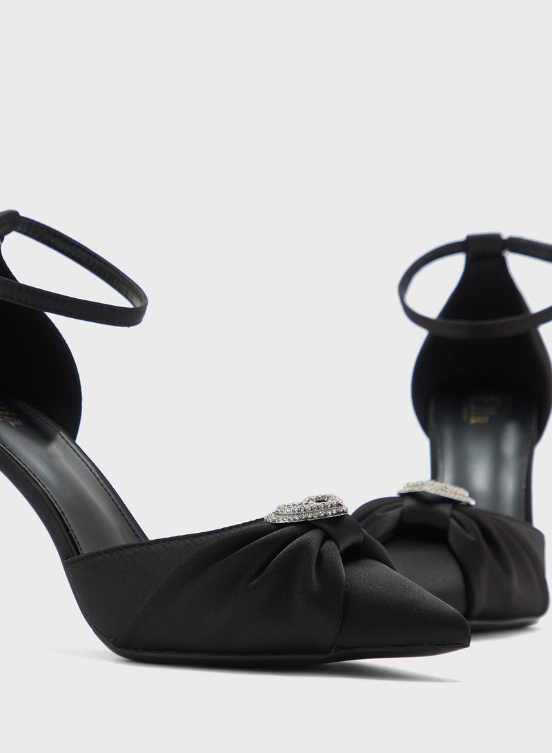 ELLA Diamante Heart Trim Pointy Counter Strap Pump - Image 4