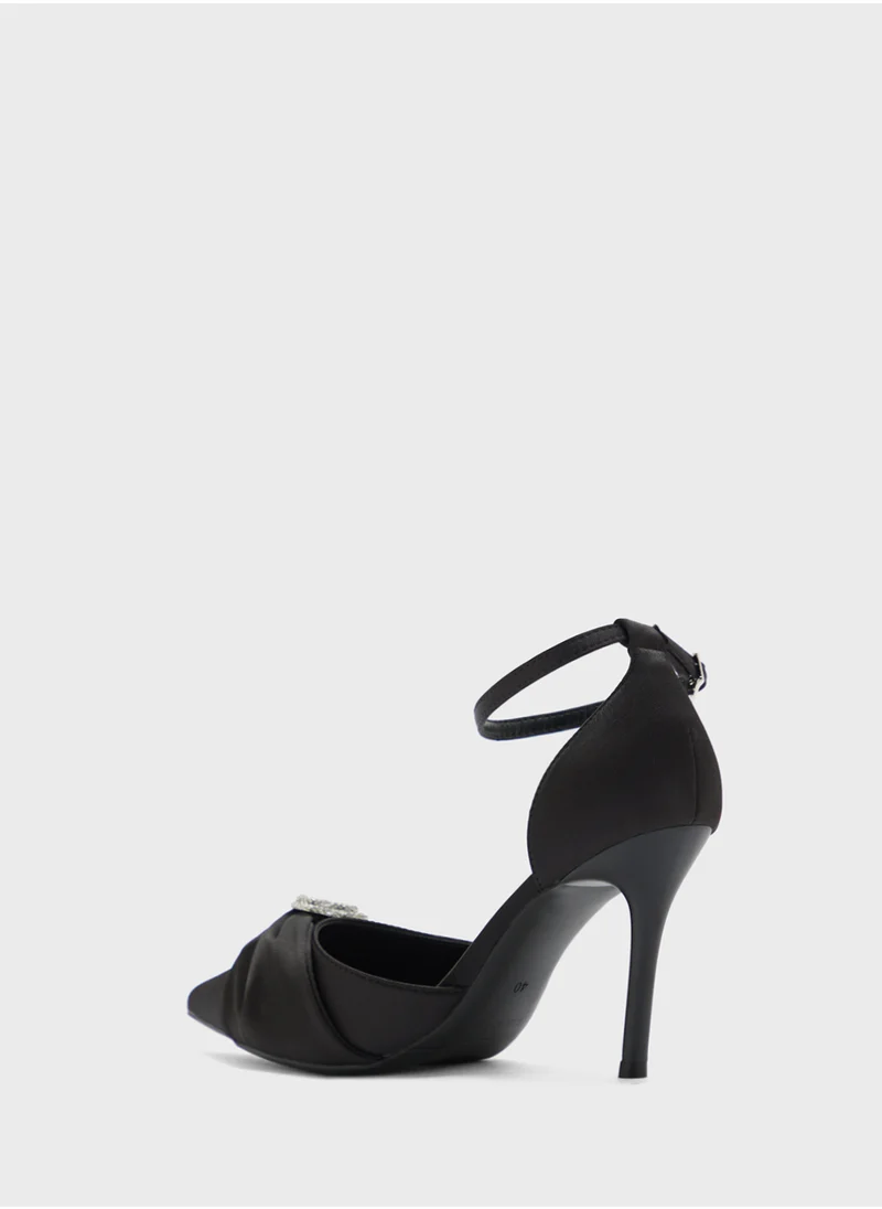 ELLA Diamante Heart Trim Pointy Counter Strap Pump