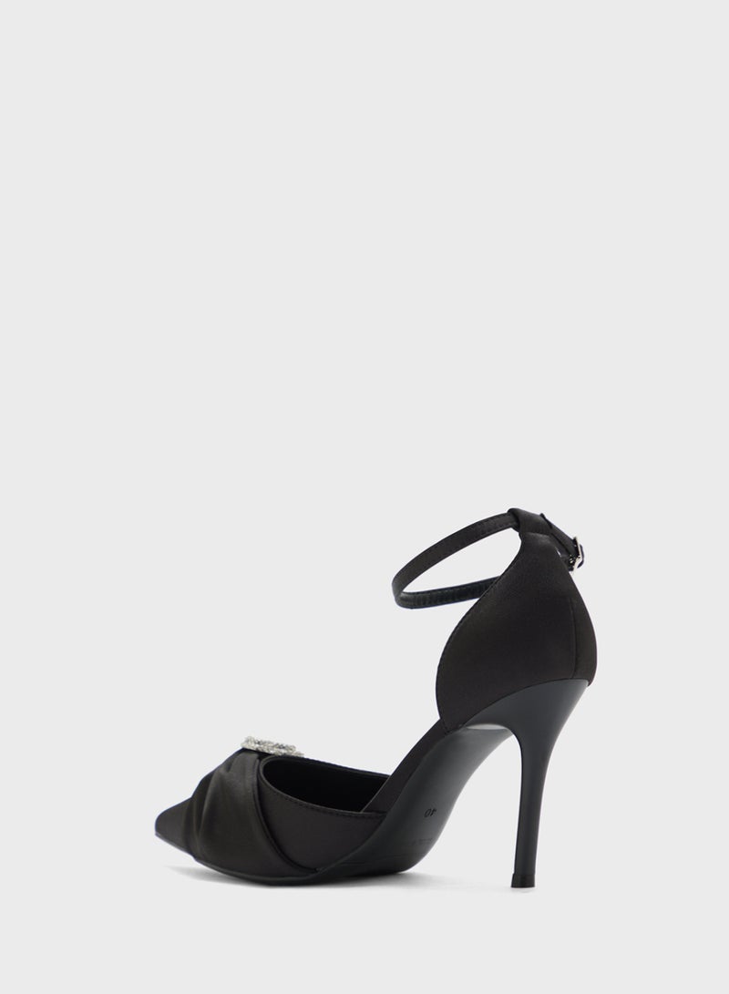 ELLA Diamante Heart Trim Pointy Counter Strap Pump - Image 3