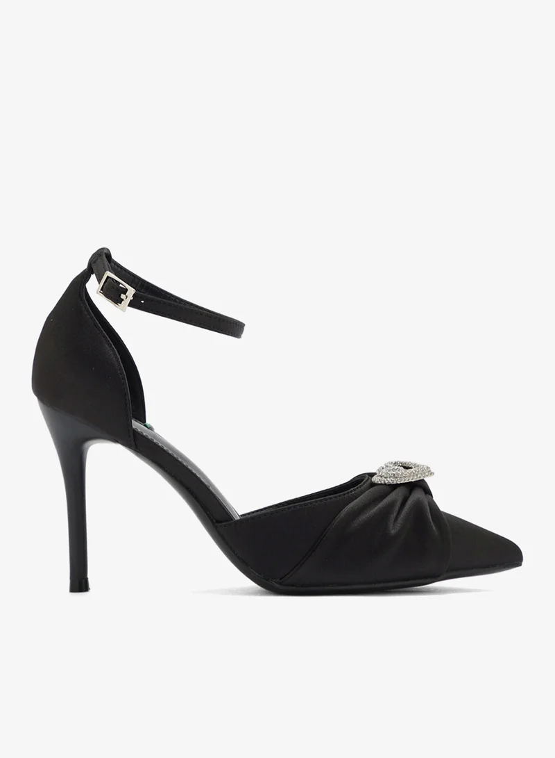 ELLA Diamante Heart Trim Pointy Counter Strap Pump