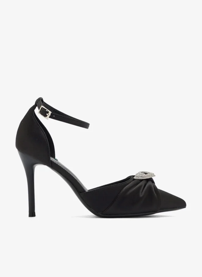 ELLA Diamante Heart Trim Pointy Counter Strap Pump