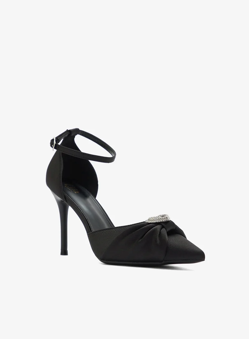ELLA Diamante Heart Trim Pointy Counter Strap Pump