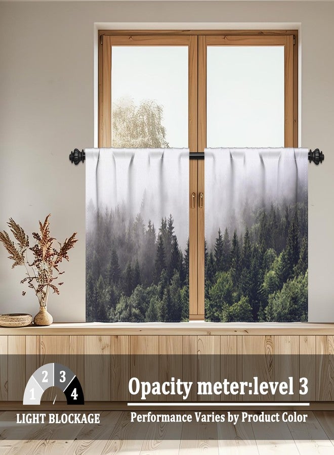 Renaiss 26 x 36 Inch Misty Forest Small Kitchen Curtains Nature Window Treatment Tree Woodland Rod Pocket Cafe Short Curtain for Bathroom Dining Laundry Room Mountain Tier Treatment Drapes 2 Panels - Image 4