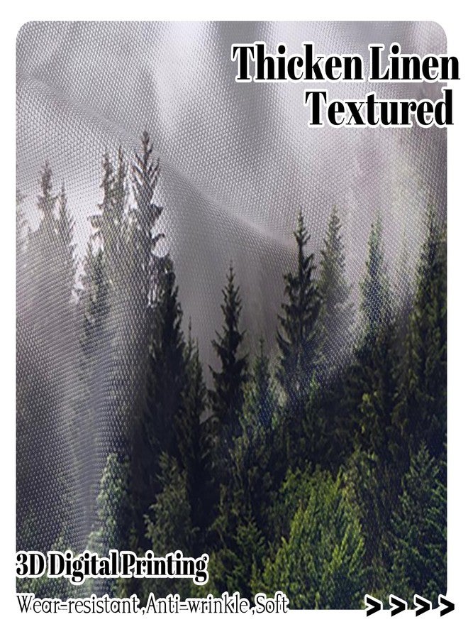 Renaiss 26 x 36 Inch Misty Forest Small Kitchen Curtains Nature Window Treatment Tree Woodland Rod Pocket Cafe Short Curtain for Bathroom Dining Laundry Room Mountain Tier Treatment Drapes 2 Panels - Image 3