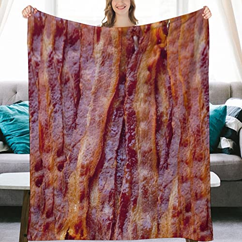 3D Funny Realistic Food Fried Bacon Flannel Fleece Throw Blankets 50X40 Soft Cozy Fluffy Winter Fall Blanket Cozy Soft Fuzzy Plush Home Decor for Couch Bed Sofa Living Room Bedroom