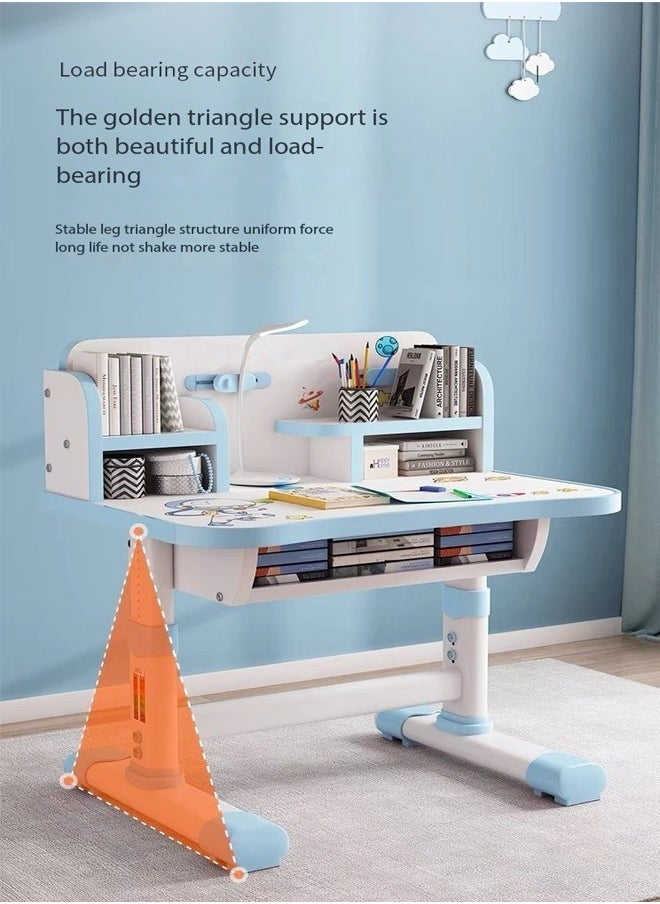 fashionhome - Ergonomic Safe and Secure Design Design Adjustable Height Student Desk Chair with Storage Shelf Study Reading and Drawing Workstation Table Desk Chair Set Kid Furniture 75.5x62.5x71 and 38x33.5x69 cm - Image 1