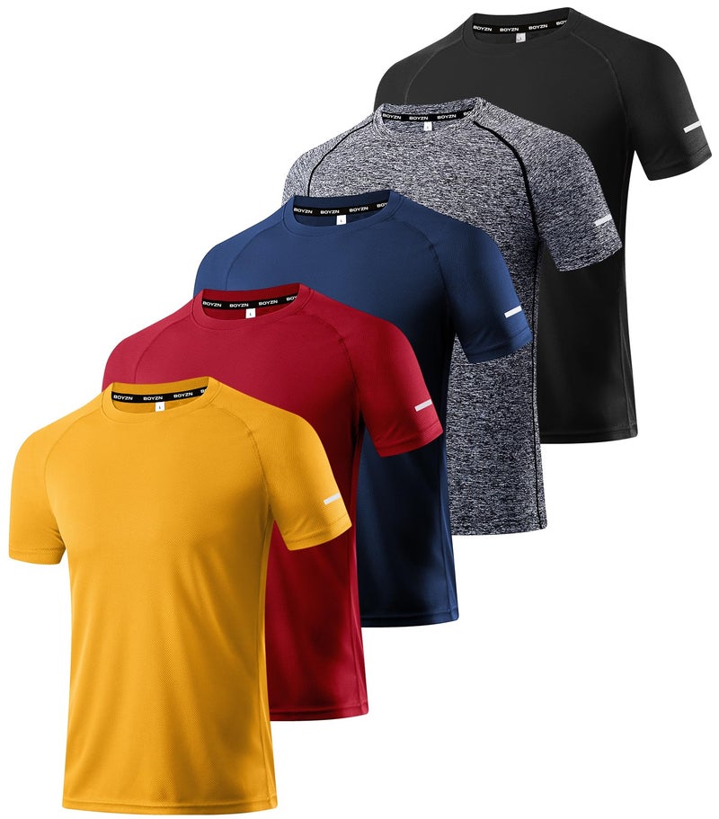 Boyzn 5 Pack Dry Fit Tshirts Shirts for Men, Moisture Wicking Athletic T Shirts for Men, Quick Dry Breathbale Short Sleeve Crew Neck Workout T-Shirt Running Gym Tee 5P07-M - Image 1