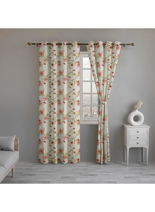 LINENWALAS Decorative Printed Cotton Semi Sheer Curtains 5 Feet Long Set of 2 Panel, Grommet Hanging, Floral Printed Window Curtains for Living Room, Home Decor (L-5 x W-4.5 Feet, Amer Bel) - Image 1