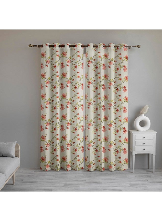 LINENWALAS Decorative Printed Cotton Semi Sheer Curtains 5 Feet Long Set of 2 Panel, Grommet Hanging, Floral Printed Window Curtains for Living Room, Home Decor (L-5 x W-4.5 Feet, Amer Bel) - Image 2