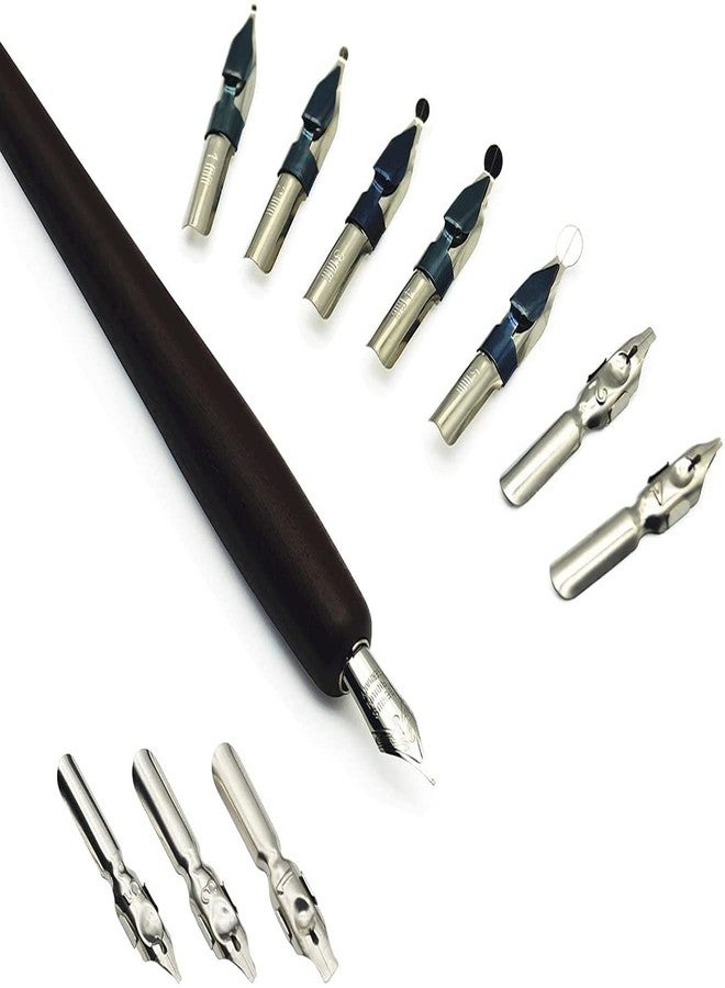 Art Ranger Calligraphy Pen Set Includes Wooden Dip Pen, Antique Brass Holder, 11 Nibs, 4 Ink Bottle and Beginner's Manual - Image 3