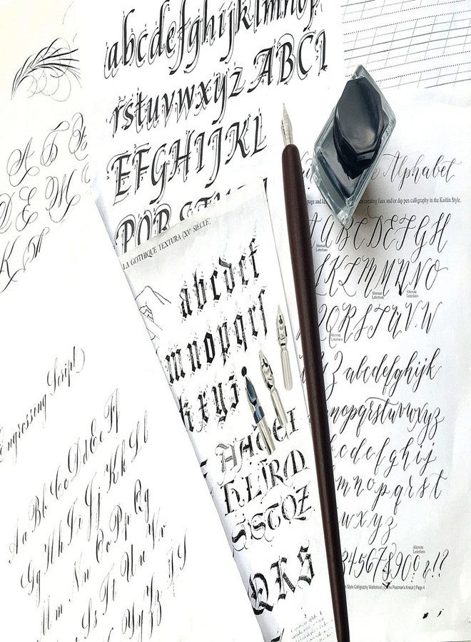 Art Ranger Calligraphy Pen Set Includes Wooden Dip Pen, Antique Brass Holder, 11 Nibs, 4 Ink Bottle and Beginner's Manual - Image 4