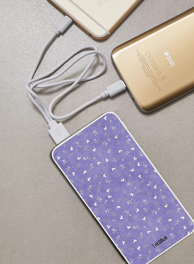 Theodor 10,000 mAh Super Fast Charging Ultra Compact Power Bank with Quick Charge & Power Delivery, Portable Charger For iPhone and Android Hearts Purple Background - Image 2