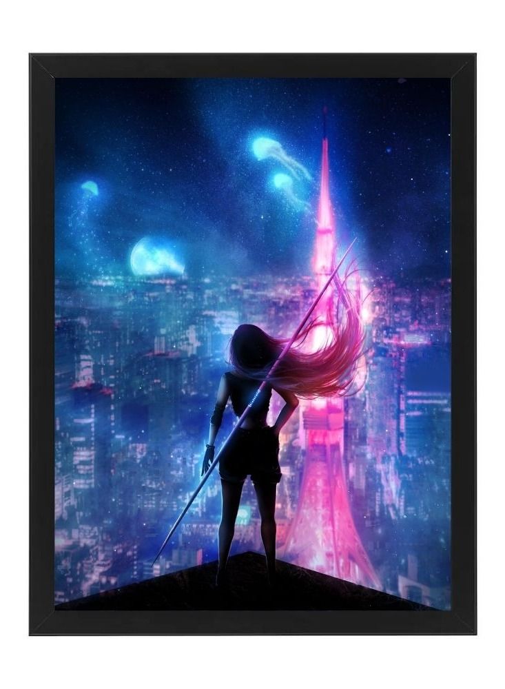RKN Digital Wall Art Poster Frame Neon City Lights 30X40 cm - Image 1