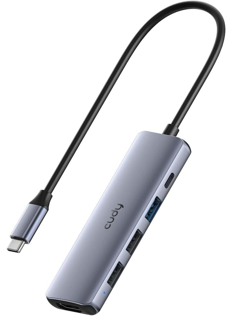 Cudy USB C Hub, 5-in-1 USB C Multiport Adapter with 100W PD, 4K HDMI, 3 USB-A Data Ports, Aluminium USB Type C Hub for MacBook, Galaxy, Surface, XPS, iPad, UH405 - Image 1