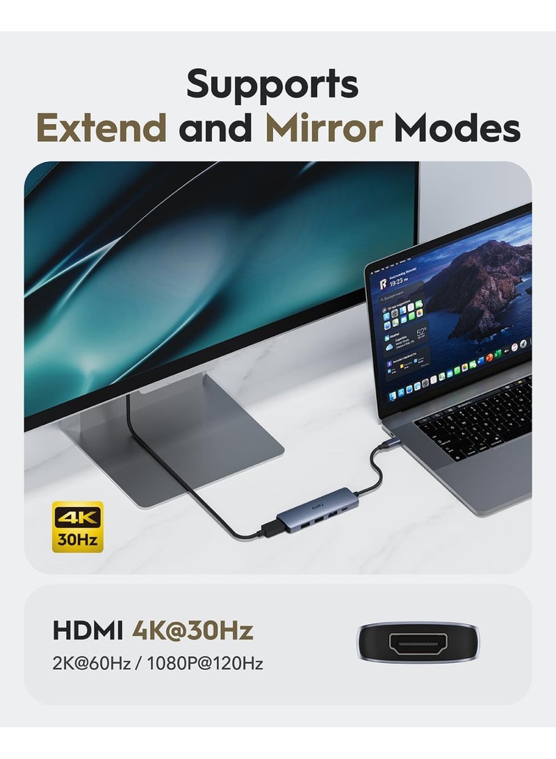 Cudy USB C Hub, 5-in-1 USB C Multiport Adapter with 100W PD, 4K HDMI, 3 USB-A Data Ports, Aluminium USB Type C Hub for MacBook, Galaxy, Surface, XPS, iPad, UH405 - Image 3