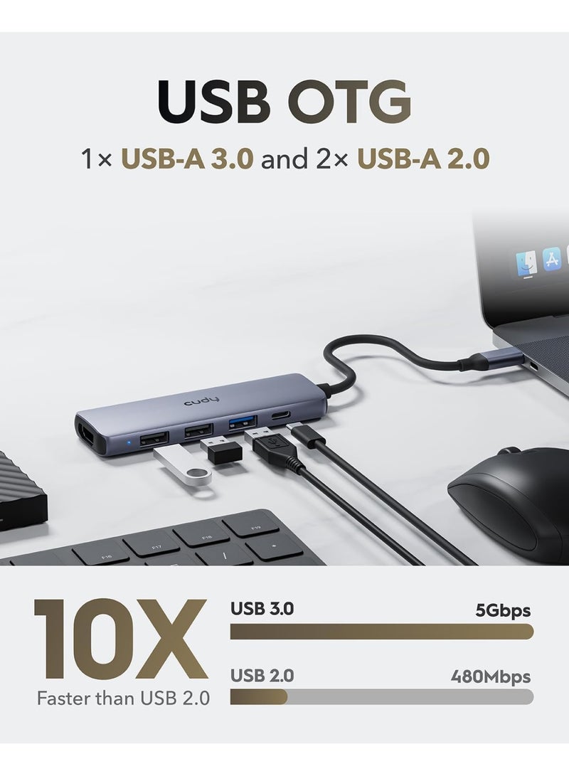 Cudy USB C Hub, 5-in-1 USB C Multiport Adapter with 100W PD, 4K HDMI, 3 USB-A Data Ports, Aluminium USB Type C Hub for MacBook, Galaxy, Surface, XPS, iPad, UH405 - Image 5