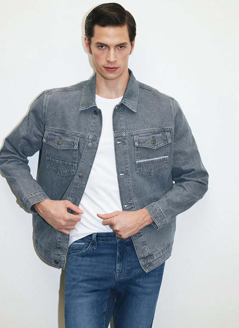 مافي Loran Cloudy Grey Premium Blue Jean Jacket