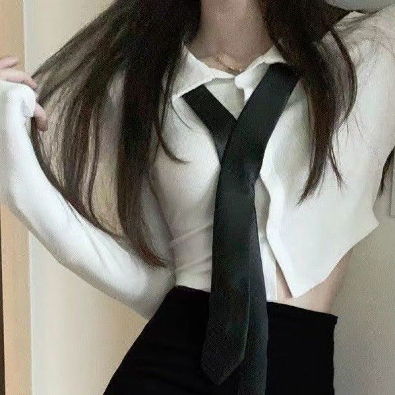 Autumn Pure Desire White Shirt and Pencil Skirt Set Single Tie  - Image 1