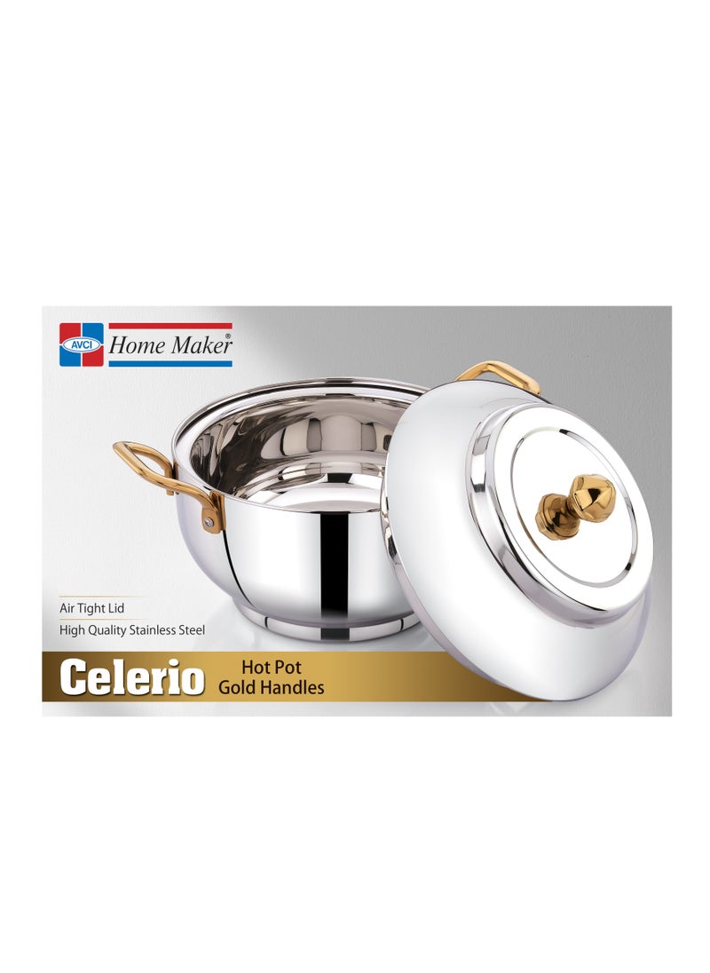 Homemaker Celerio Hotpot 2500ml Capacity - Air Tight Lid - High Quality Stainless Steel - Gold Lids & Silver  - Image 2