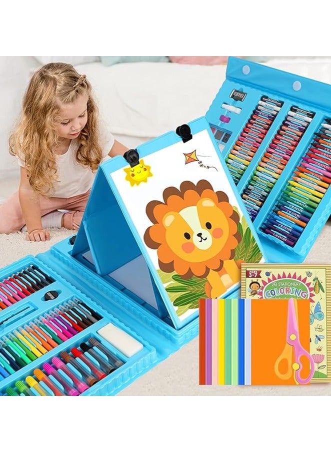 208 pieces of art supplies, an art set for children, boys, girls, and teenagers, featuring an artistic bag with a three-fold easel that includes oil pastel colors, colored pencils, a coloring book, scissors, and 40 sheets of origami paper. - Image 1