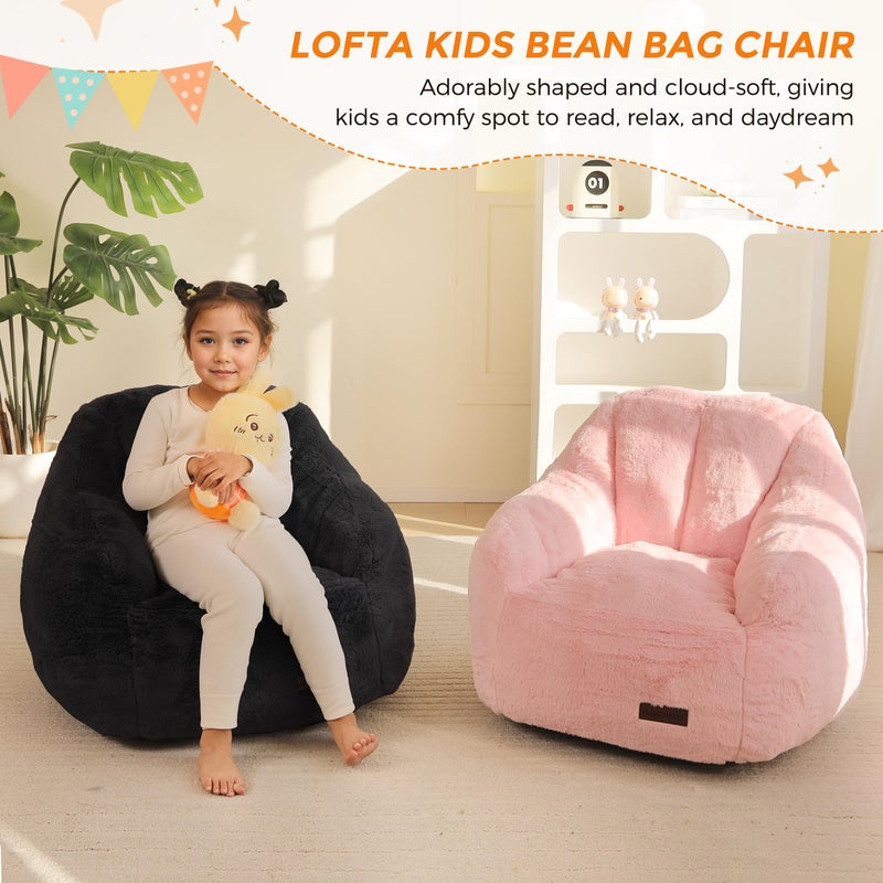 MAXYOYO Kids Bean Bag Chair, Comfy Bean Bag Sofa with Back Support, Faux Fur Cute Chair for Boys and Girls, Stuffed Floor Sofa for Nursery, Bedroom, Black - Image 3