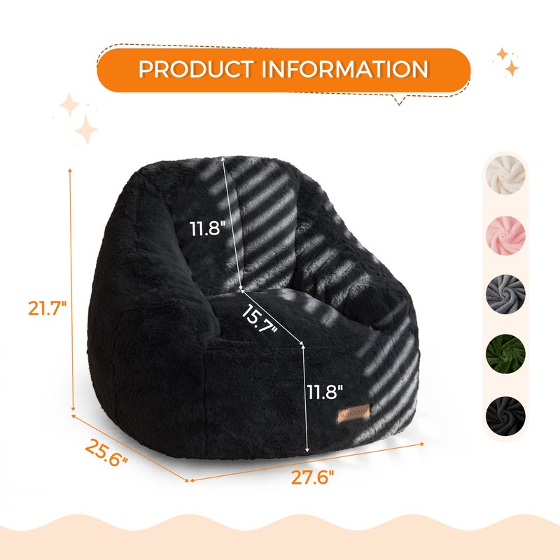 MAXYOYO Kids Bean Bag Chair, Comfy Bean Bag Sofa with Back Support, Faux Fur Cute Chair for Boys and Girls, Stuffed Floor Sofa for Nursery, Bedroom, Black - Image 2