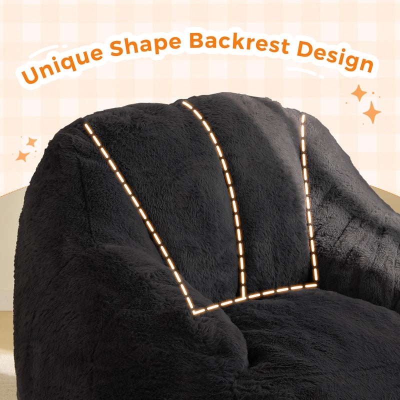 MAXYOYO Kids Bean Bag Chair, Comfy Bean Bag Sofa with Back Support, Faux Fur Cute Chair for Boys and Girls, Stuffed Floor Sofa for Nursery, Bedroom, Black - Image 4