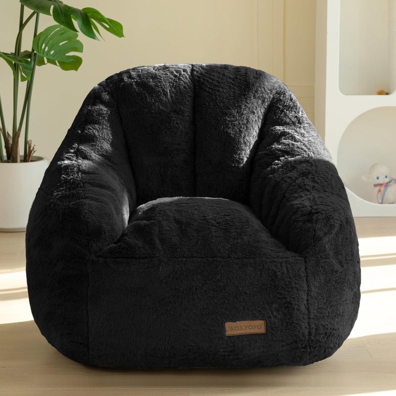 MAXYOYO Kids Bean Bag Chair, Comfy Bean Bag Sofa with Back Support, Faux Fur Cute Chair for Boys and Girls, Stuffed Floor Sofa for Nursery, Bedroom, Black - Image 1