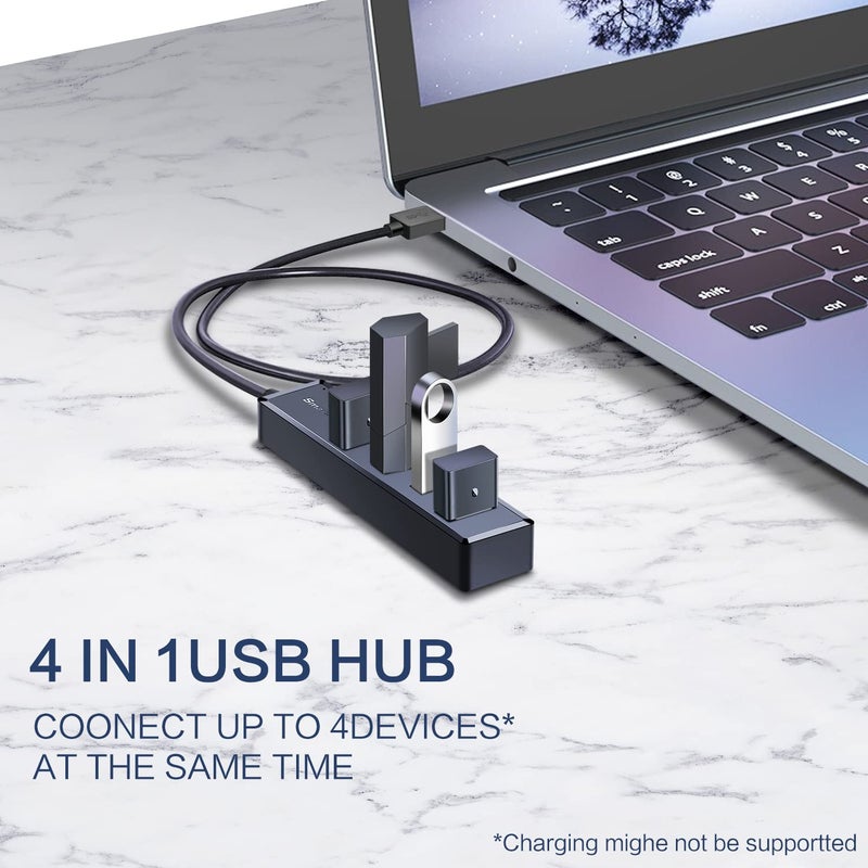 SmartQ H302S USB 3.0 Hub, 4-Port USB Expander with 2ft Long Cable, High-Speed Data Transfer, Compatible with Laptop, PC, Mac, Printer, External HDD - Image 2