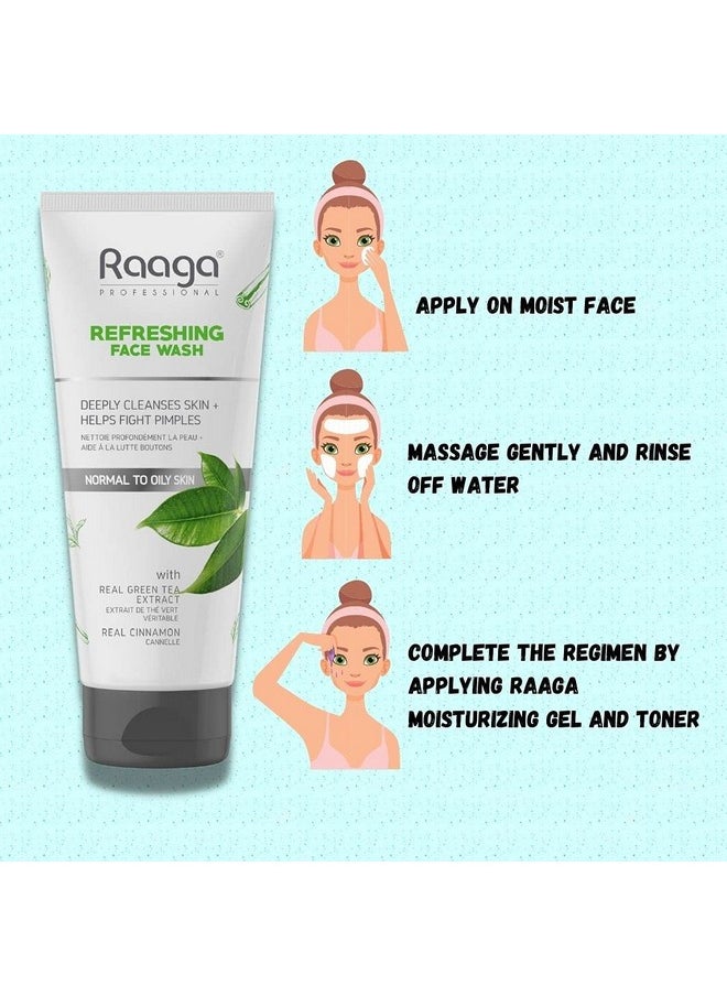 RAAGA PROFESSIONAL - Refreshing Facewash With Green Tea Extract And Cinnamon Extract | For Normal To Oily Skin | Deeply Cleanses Skin & Helps Fight Pimples (80 Ml) - Image 1