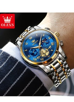 OLEVS Watches for Men Fashion Stainless Steel Quartz Chronograph Water Resistant Watch 42mm 2859 Gold and Silver  - Image 2
