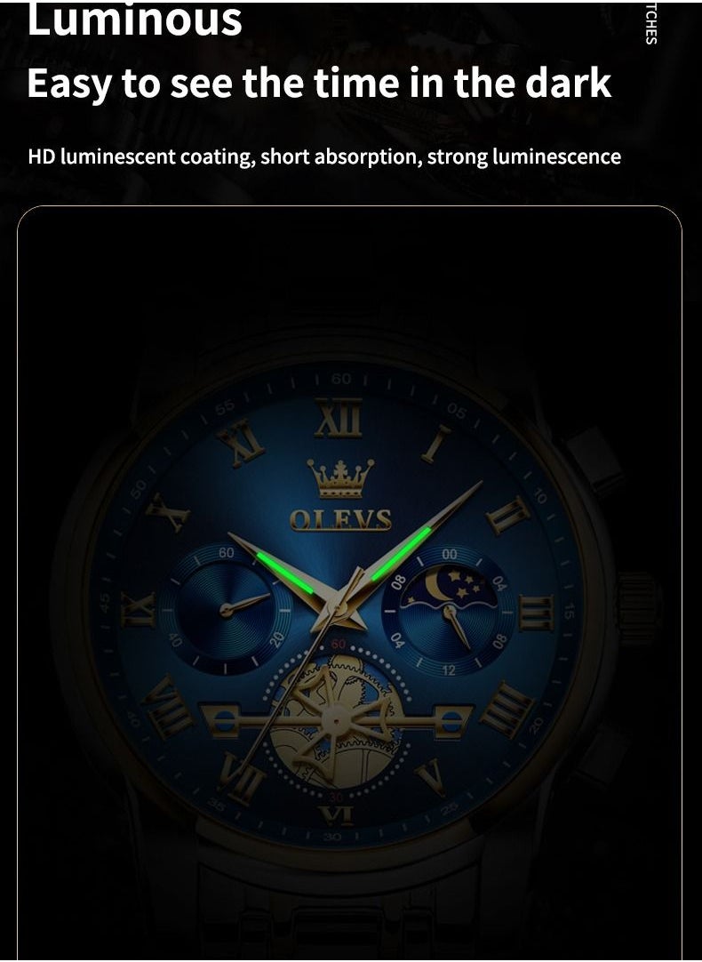 OLEVS - Watches for Men Fashion Stainless Steel Quartz Chronograph Water Resistant Watch 42mm 2859 Gold and Silver - Image 1