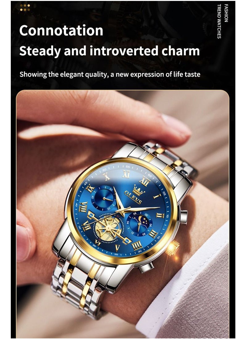 OLEVS - Watches for Men Fashion Stainless Steel Quartz Chronograph Water Resistant Watch 42mm 2859 Gold and Silver - Image 1