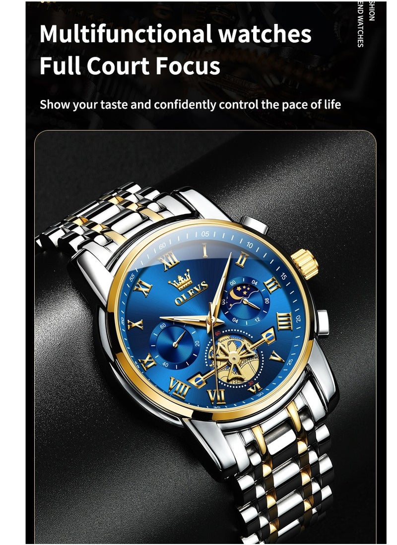 OLEVS - Watches for Men Fashion Stainless Steel Quartz Chronograph Water Resistant Watch 42mm 2859 Gold and Silver - Image 1