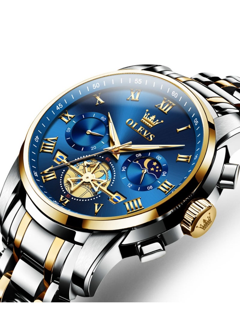 OLEVS - Watches for Men Fashion Stainless Steel Quartz Chronograph Water Resistant Watch 42mm 2859 Gold and Silver - Image 1