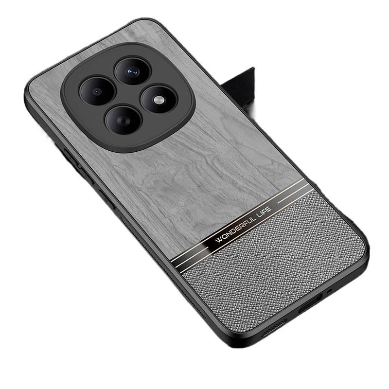 Leather Texture Protective Case for Redmi Note 15 with Drop Protection and Full Coverage plus Shockproof plus Wood Grain Pattern plus Ultra-Thin in Gray - Image 1