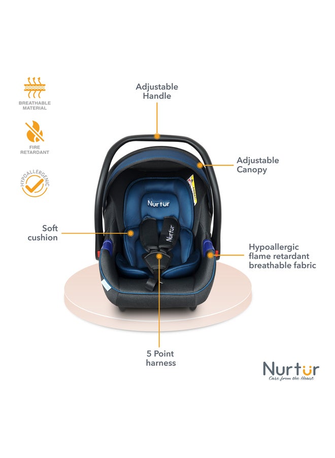 Nurtur - Nemo Baby Carrier Adjustable Canopy And Handle For 0-12 Months Upto 13kg, Black/Blue - Image 1