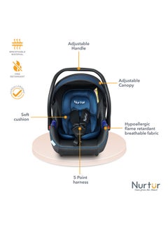 Nurtur Nemo Baby Carrier Adjustable Canopy And Handle For 0-12 Months Upto 13kg, Black/Blue  - Image 3