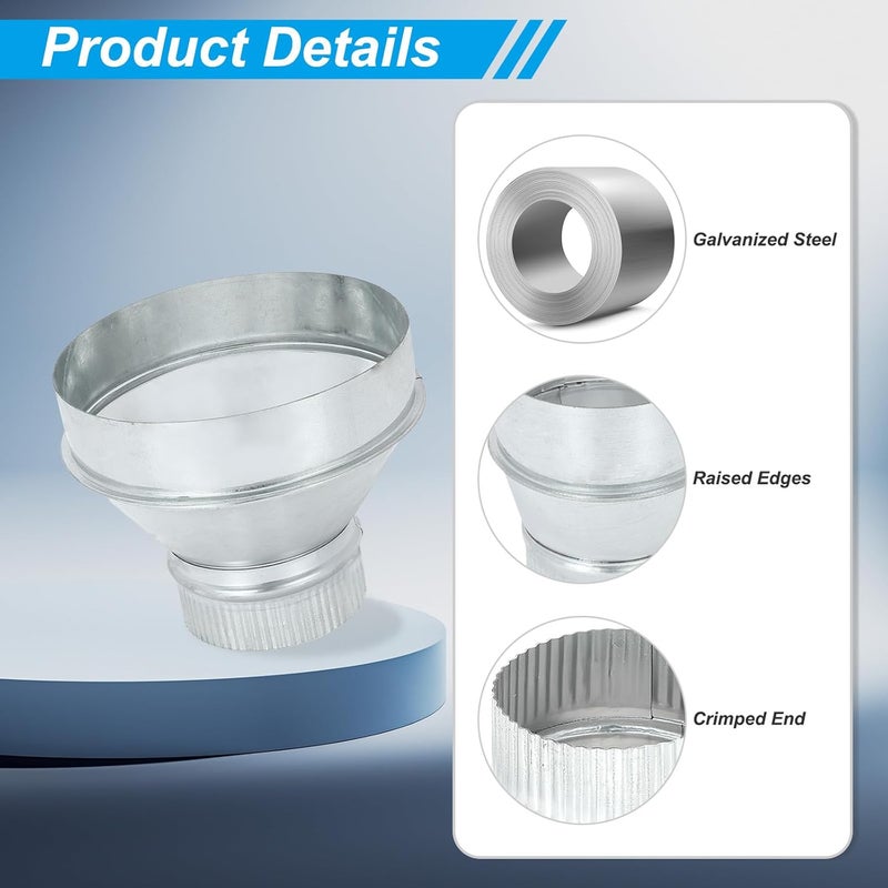 PATIKIL PATIKIL 7 Inch to 4 Inch Duct Reducer Galvanized Steel Round Air Duct Reducer Crimped Pipe Increaser Adapter Connector Fitting Coupling for HVAC Ventilation Systems  - Image 3