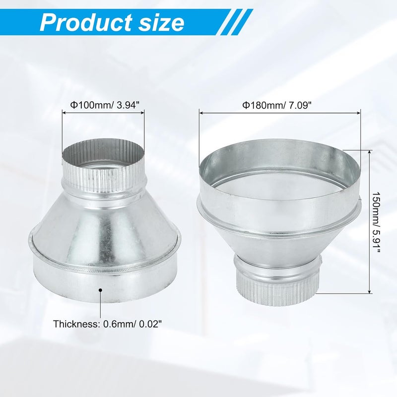 PATIKIL PATIKIL 7 Inch to 4 Inch Duct Reducer Galvanized Steel Round Air Duct Reducer Crimped Pipe Increaser Adapter Connector Fitting Coupling for HVAC Ventilation Systems  - Image 2