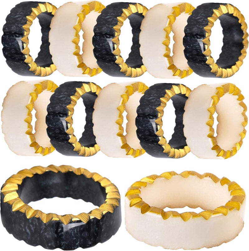 CLEENTABLE Epoxy Resin Napkin Rings Set of 12 - Rustic Napkin Holders for Dining Tableware, Dinning Table, Everyday, Wedding, Anniversary Festival Thanksgiving Party of Table Setting (Black White) - - Image 1