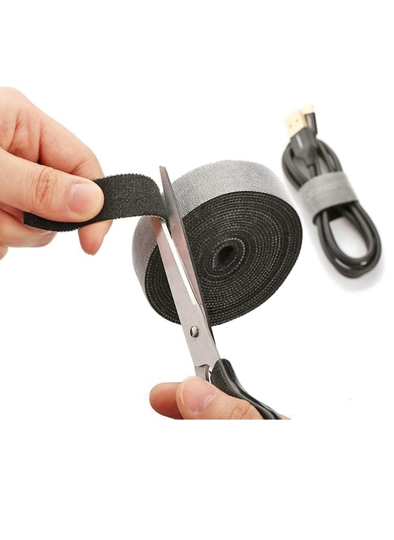 TYCOM - Cable Tidy Management, Fastening Tape Sticky Strips Hook Loop Reusable and Flexible Wire Ties Cable Organizer for Computer, TV, Power and Other Cables - Black 5Meter - Image 1