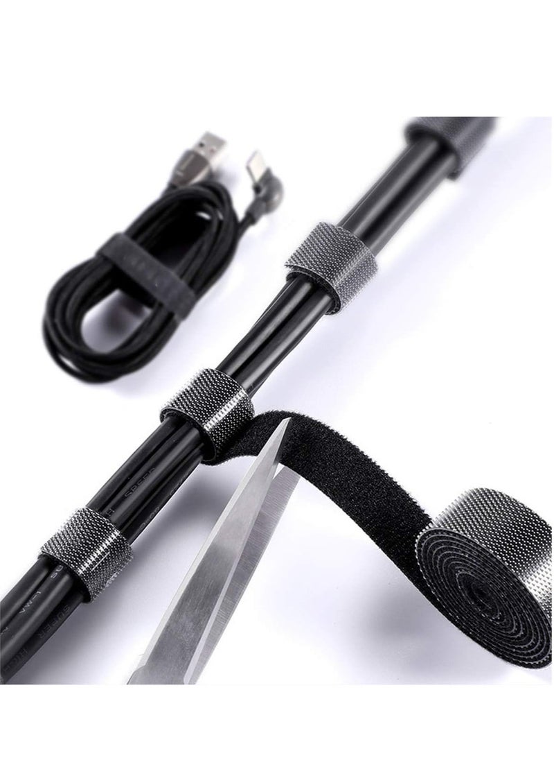 TYCOM - Cable Tidy Management, Fastening Tape Sticky Strips Hook Loop Reusable and Flexible Wire Ties Cable Organizer for Computer, TV, Power and Other Cables - Black 5Meter - Image 1