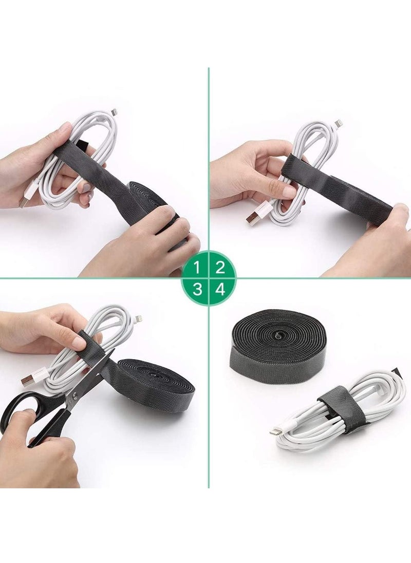 TYCOM - Cable Tidy Management, Fastening Tape Sticky Strips Hook Loop Reusable and Flexible Wire Ties Cable Organizer for Computer, TV, Power and Other Cables - Black 5Meter - Image 1