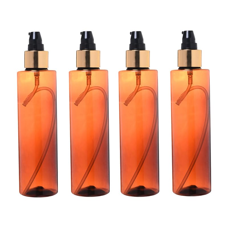 Devinez Round Amber Bottle 200ml Pack of 6 with Golden Black Lotion Pump Serum Essential Oils Blends DIY Skin Care Cosmetics Multipurpose Bottle for Home and Travel Purpose - Image 1