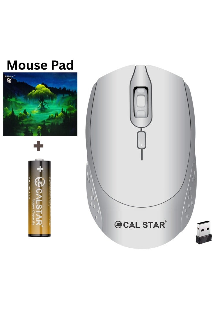 CAL STAR HK-70 Wireless Mouse with Mouse Pad and Extra Large Battery – 2.4GHz USB Nano Dongle, 1600 DPI, 4-Button High Precision, Ergonomic & Ambidextrous Design for PC, Mac, Laptop, Tablet – Comfortable, Precise, Multi-Device Compatible - Image 1