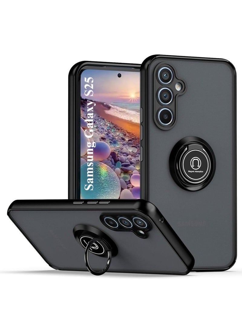 BORTONY Samsung Galaxy S25 Case Cover Rotational Metal Ring Kickstand Cover Shockproof Bumper Matte Finish Case Magnetic Car Mount Cover For Samsung Galaxy S25 - Image 1